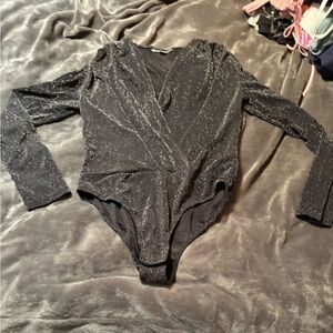 Thompson Black Bodysuit Velvet V-Neck